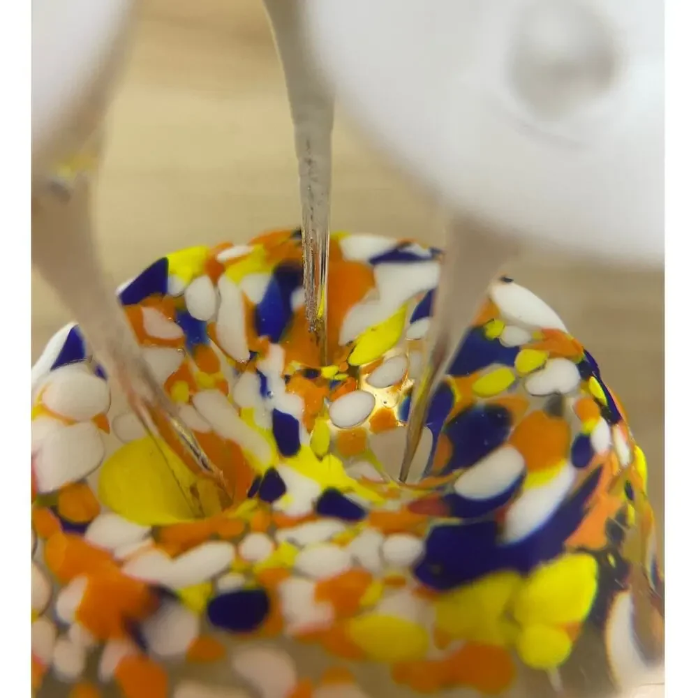 Art Glass Paper Weight White Mushrooms in Colorful Rock Bed Good Condition